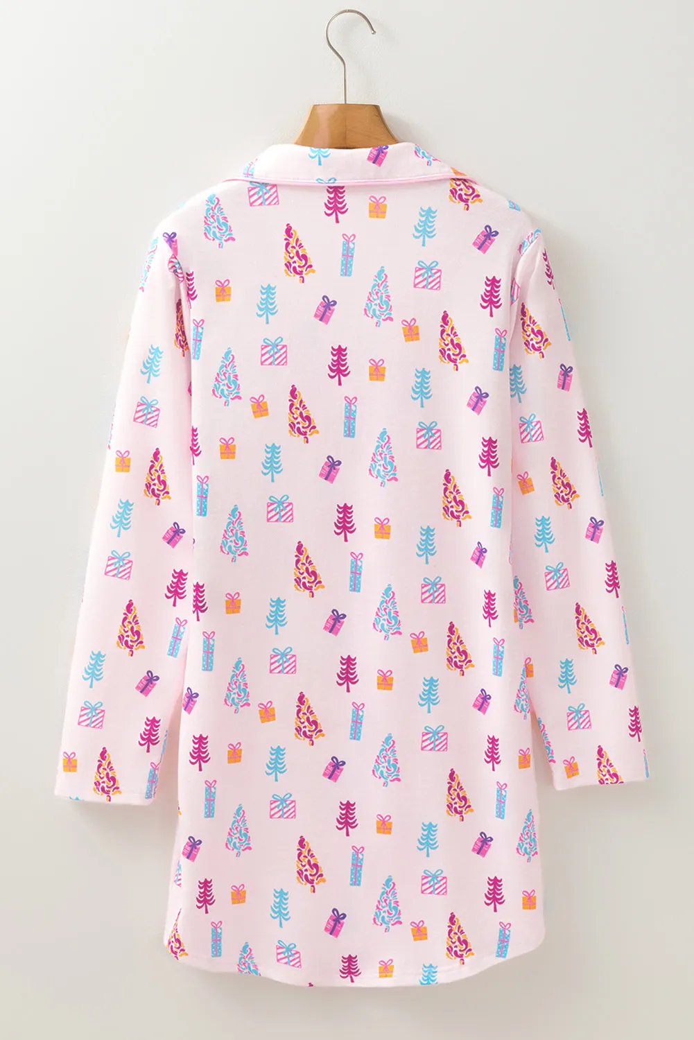 Printed Collared Neck Long Sleeve Lounge Dress, image 5