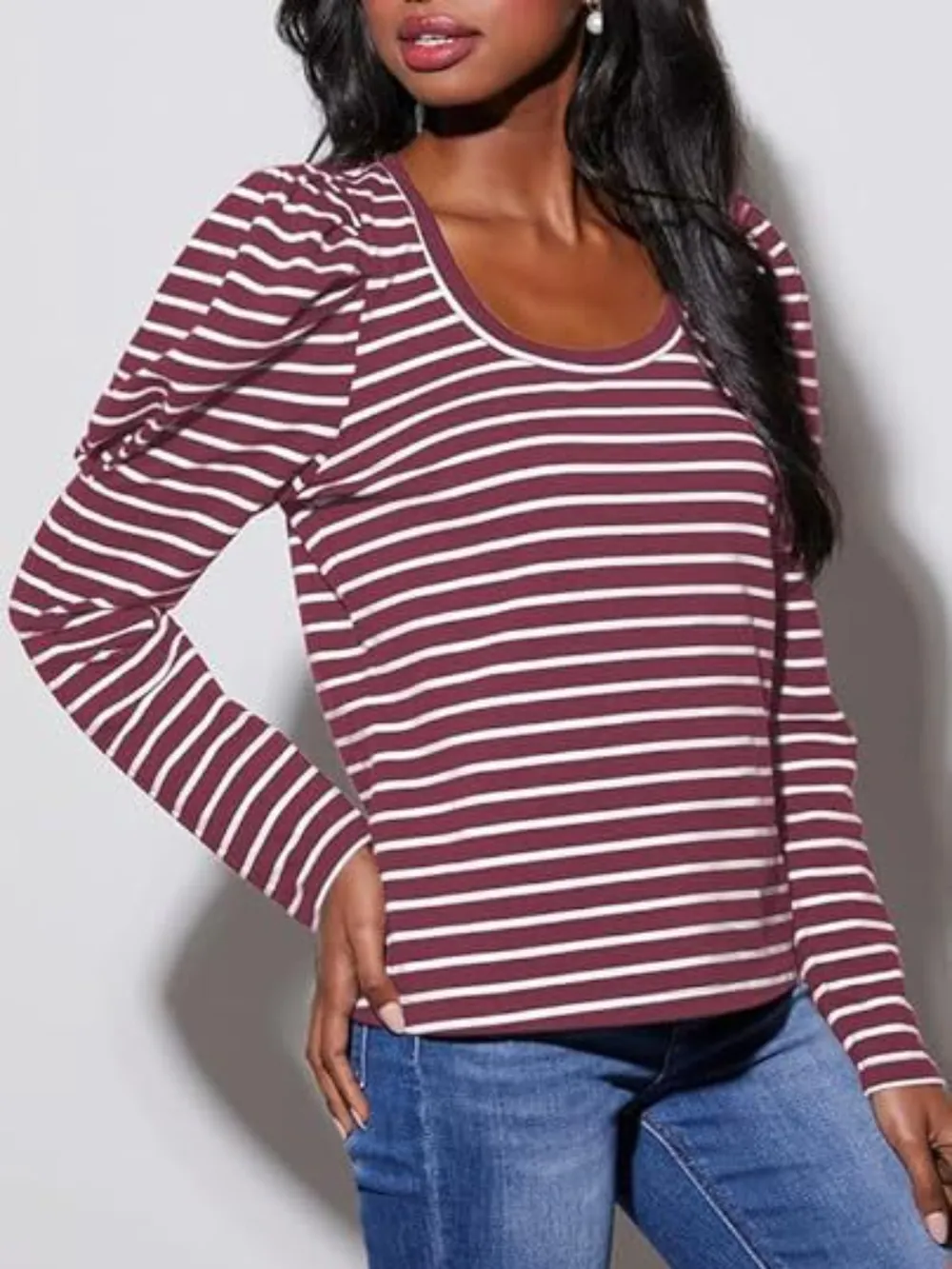 Striped Round Neck Long Sleeve T-Shirt, image 25