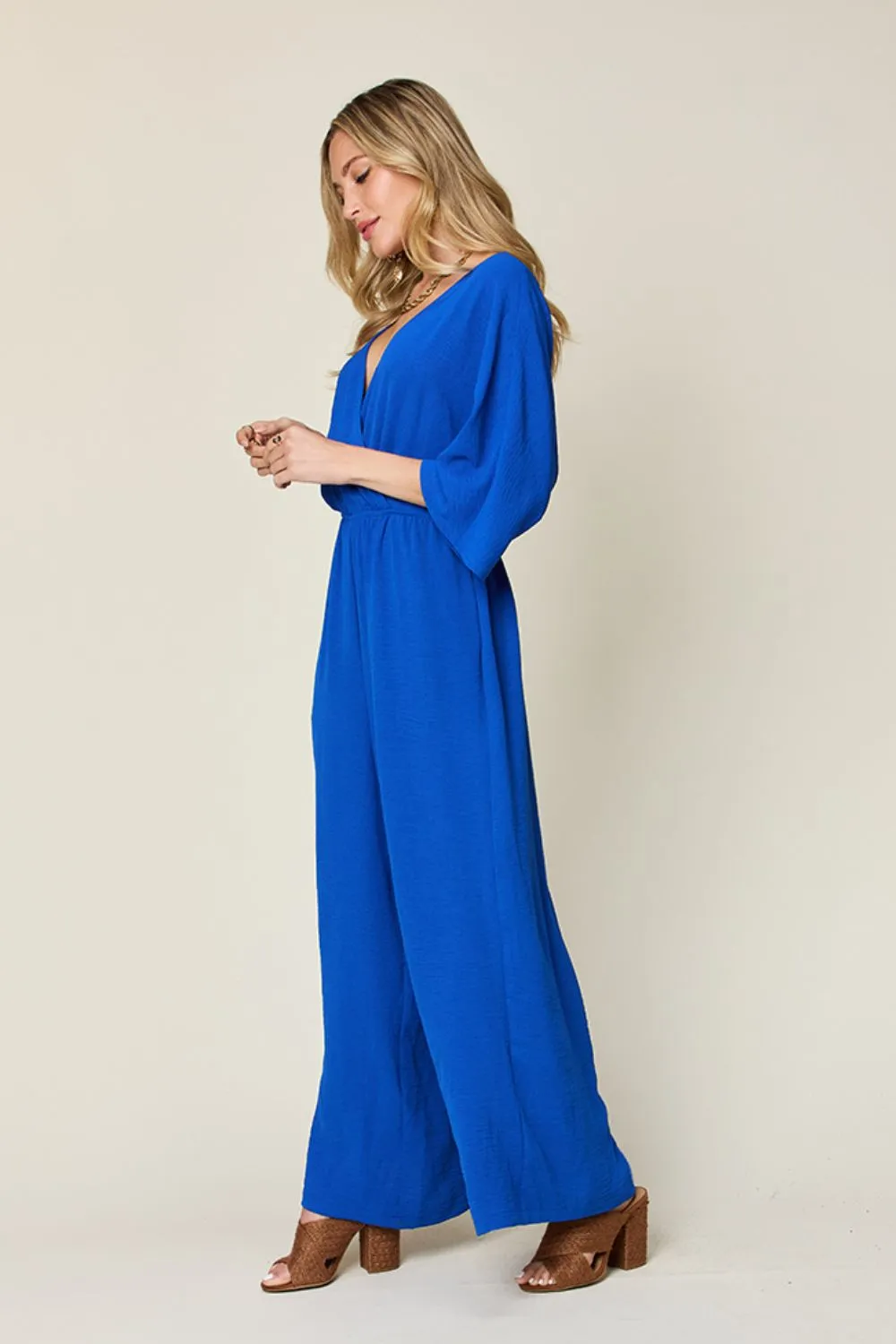 Full Size Surplice Wide Leg Jumpsuit with Pockets, image 14
