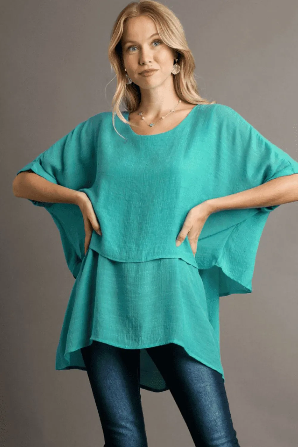 Full Size Cuffed Half Sleeve Layered Top Plus Size