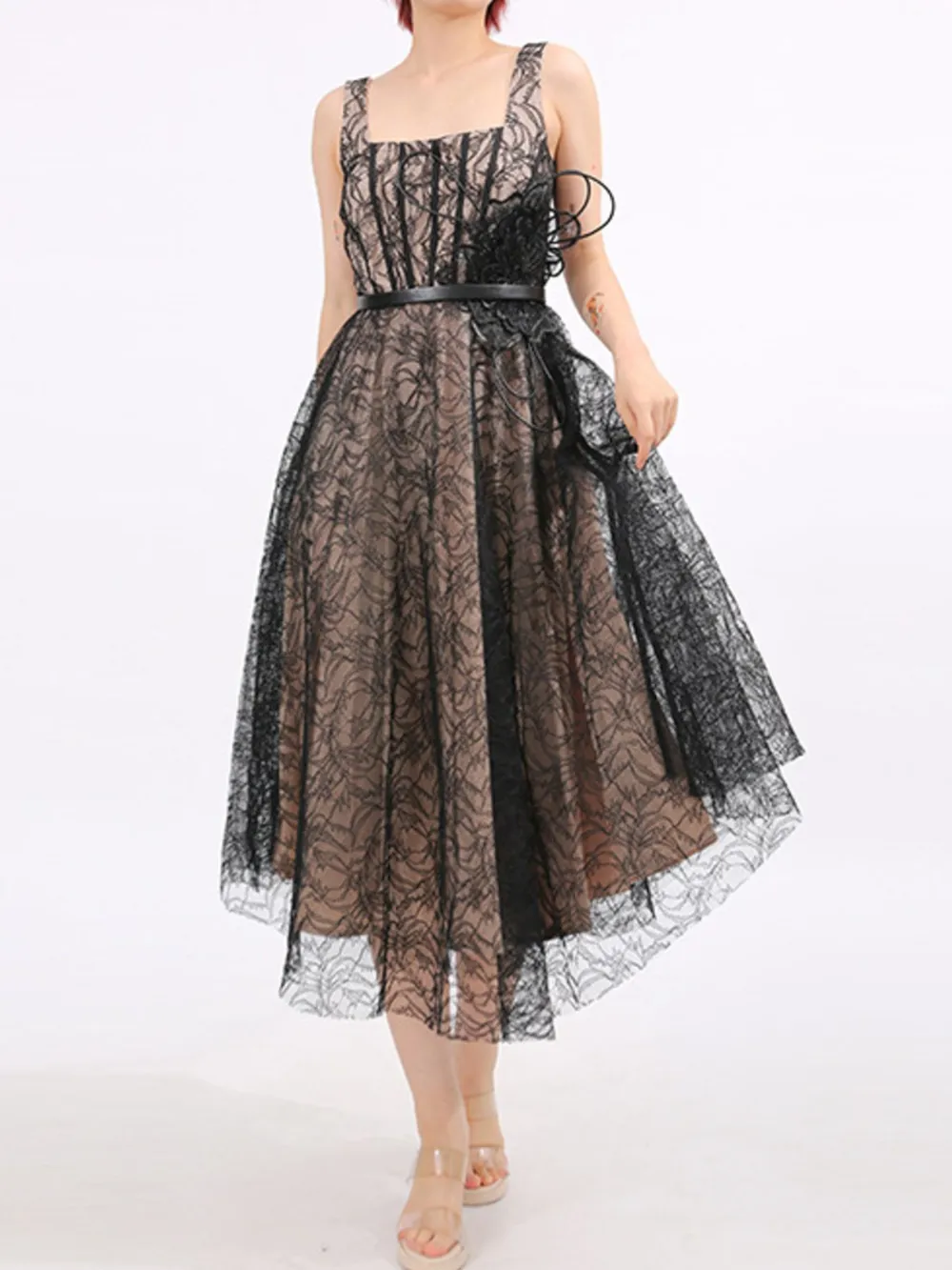 Lace Square Neck Midi Dress, image 4