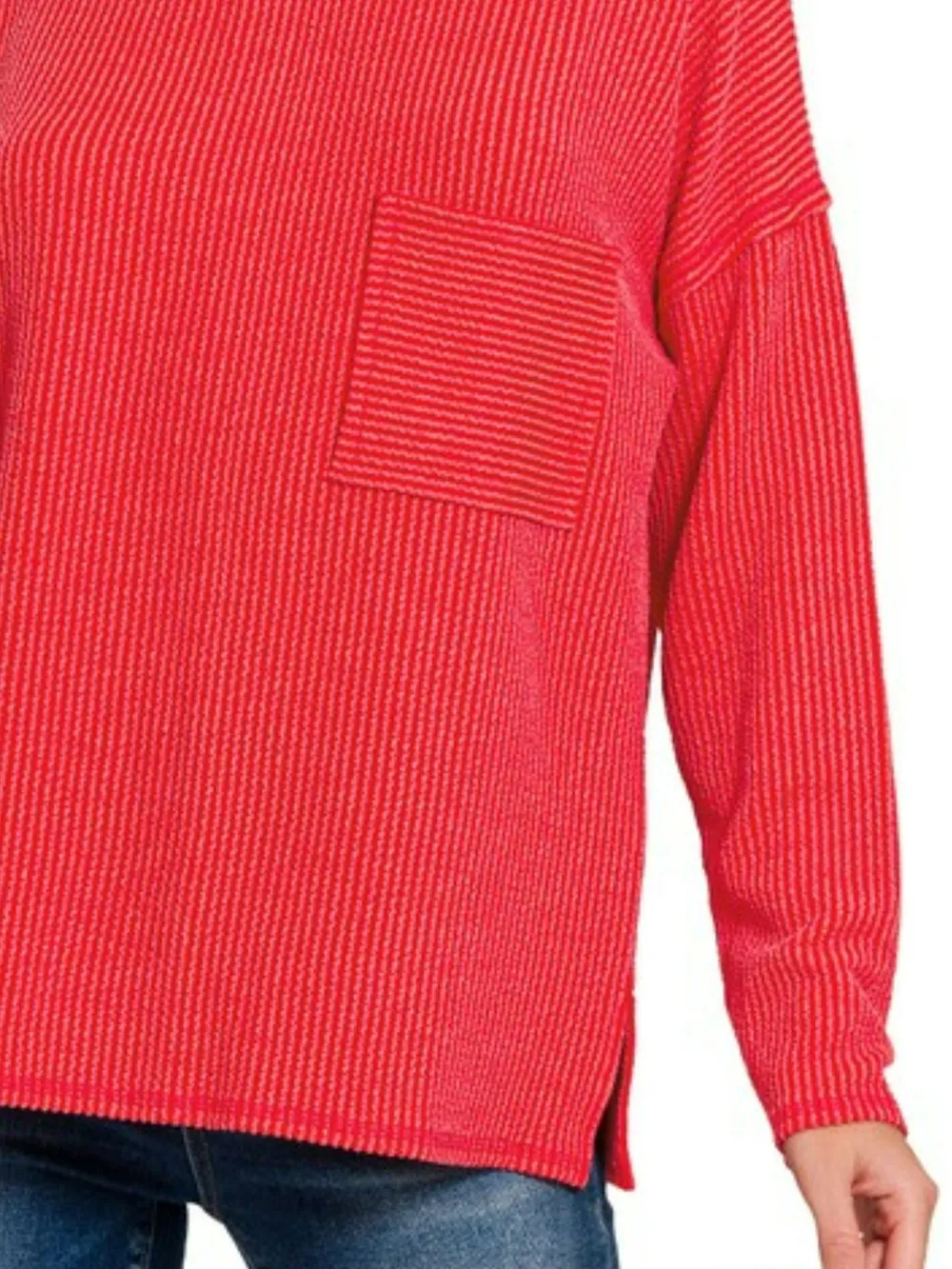 Long Sleeve Drop Shoulder Rib Top, image 3