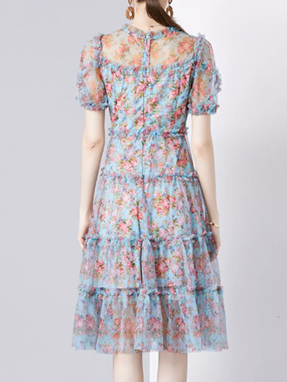 Frill Floral Print Short Sleeve Dress, image 8