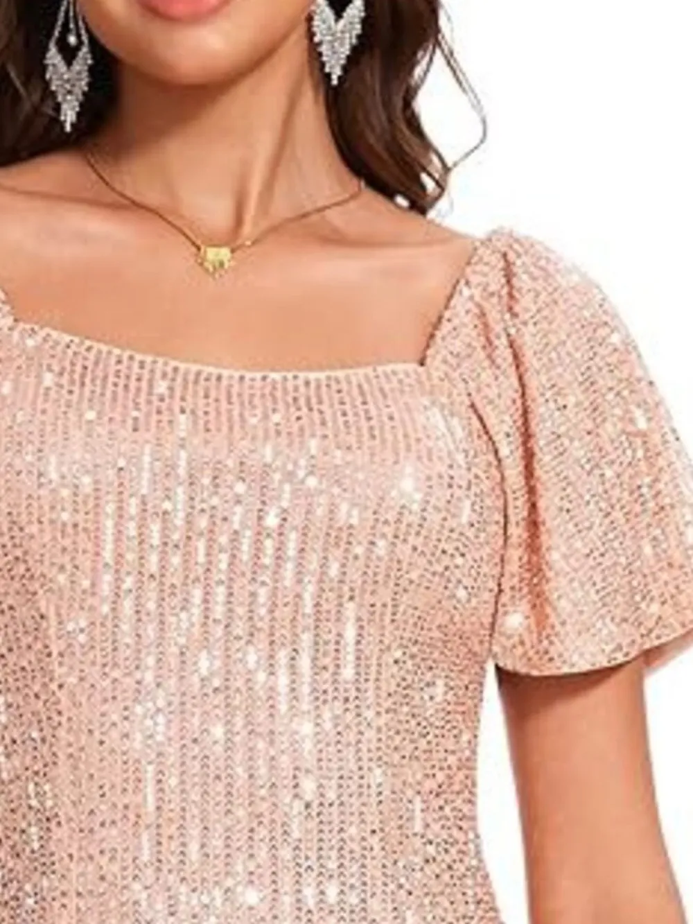 Square Neck Sequin Short Sleeve Blouse, image 12