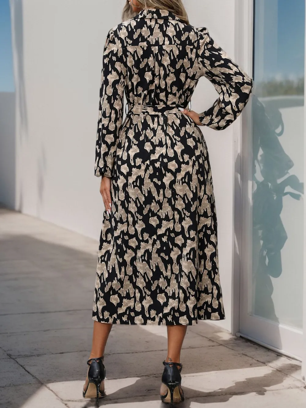 Printed Long Sleeve Midi Dress, image 3