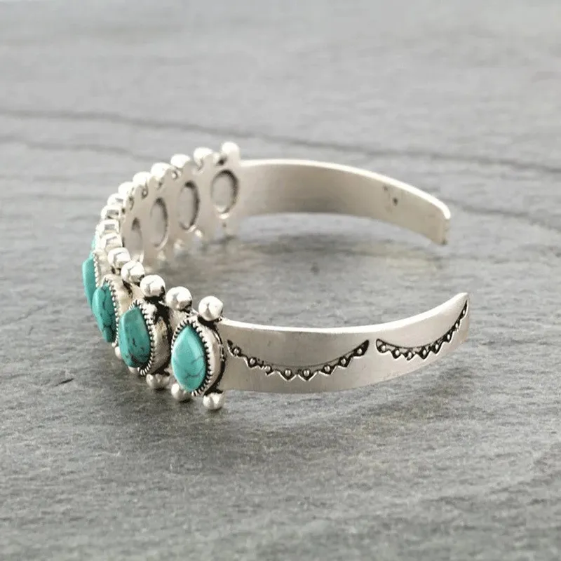Artificial Turquoise Alloy Open Bracelet, image 5
