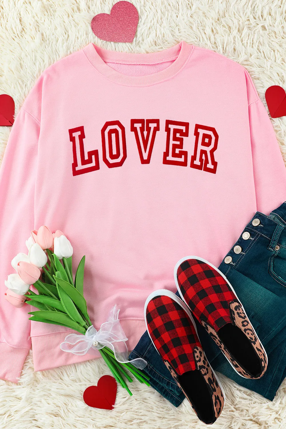 LOVER Round Neck Dropped Shoulder Sweatshirt, image 3