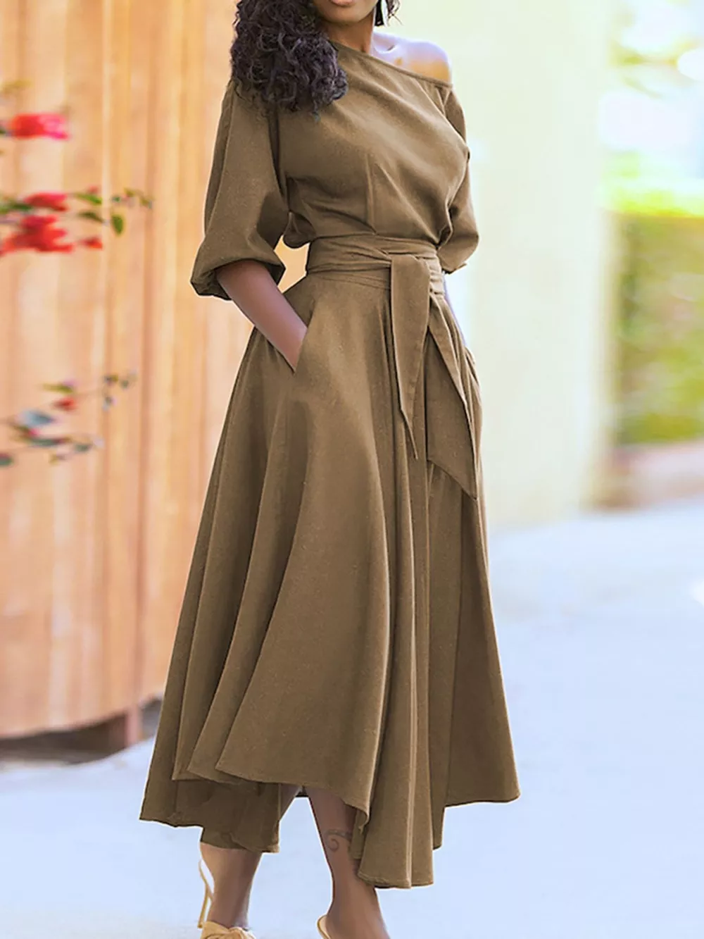 Boat Neck Tie Waist Dress, image 5