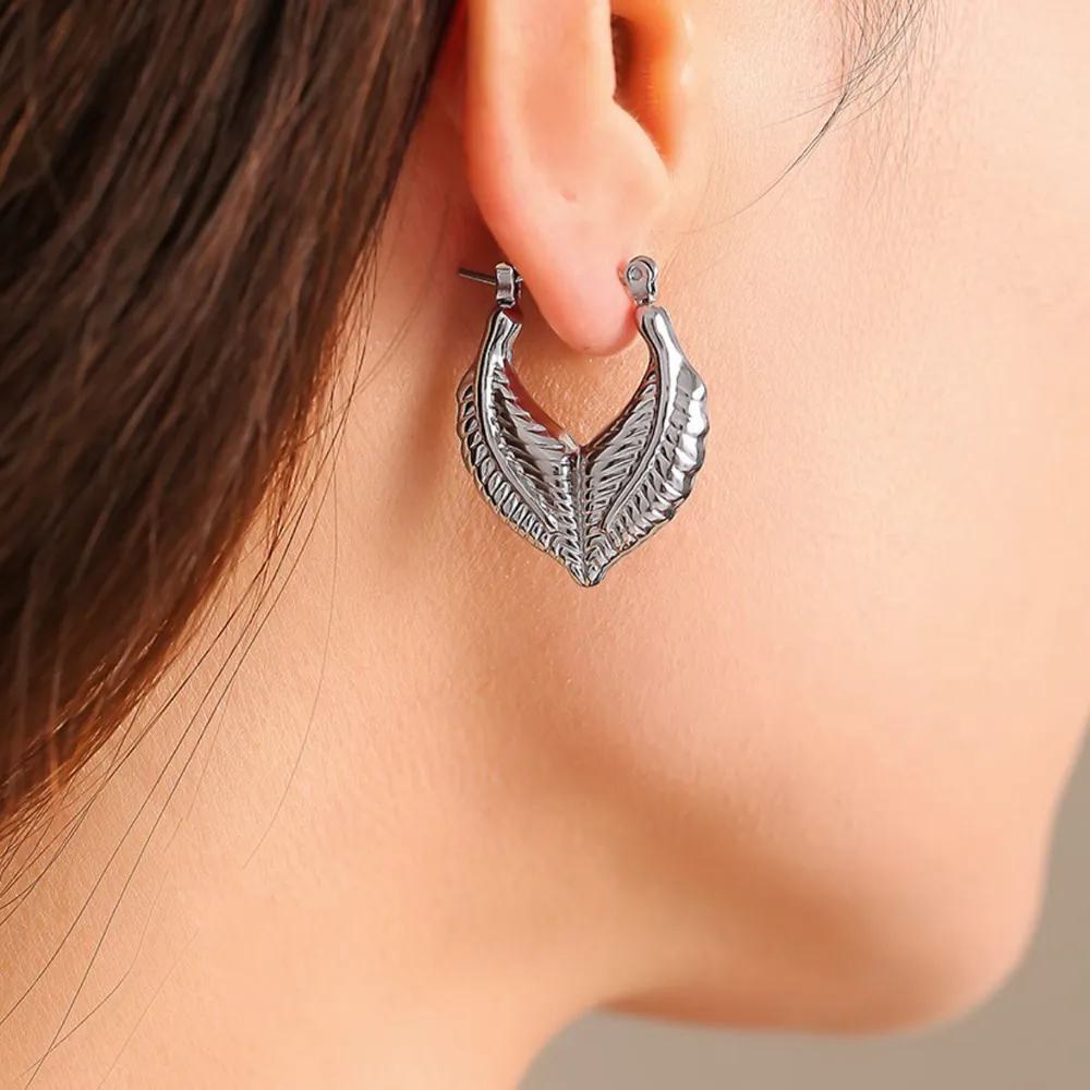 Titanium Steel Leaf Shape Earrings, image 7