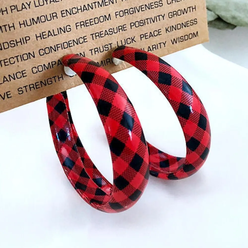 Plaid PU Leather Hoop Earrings, image 4