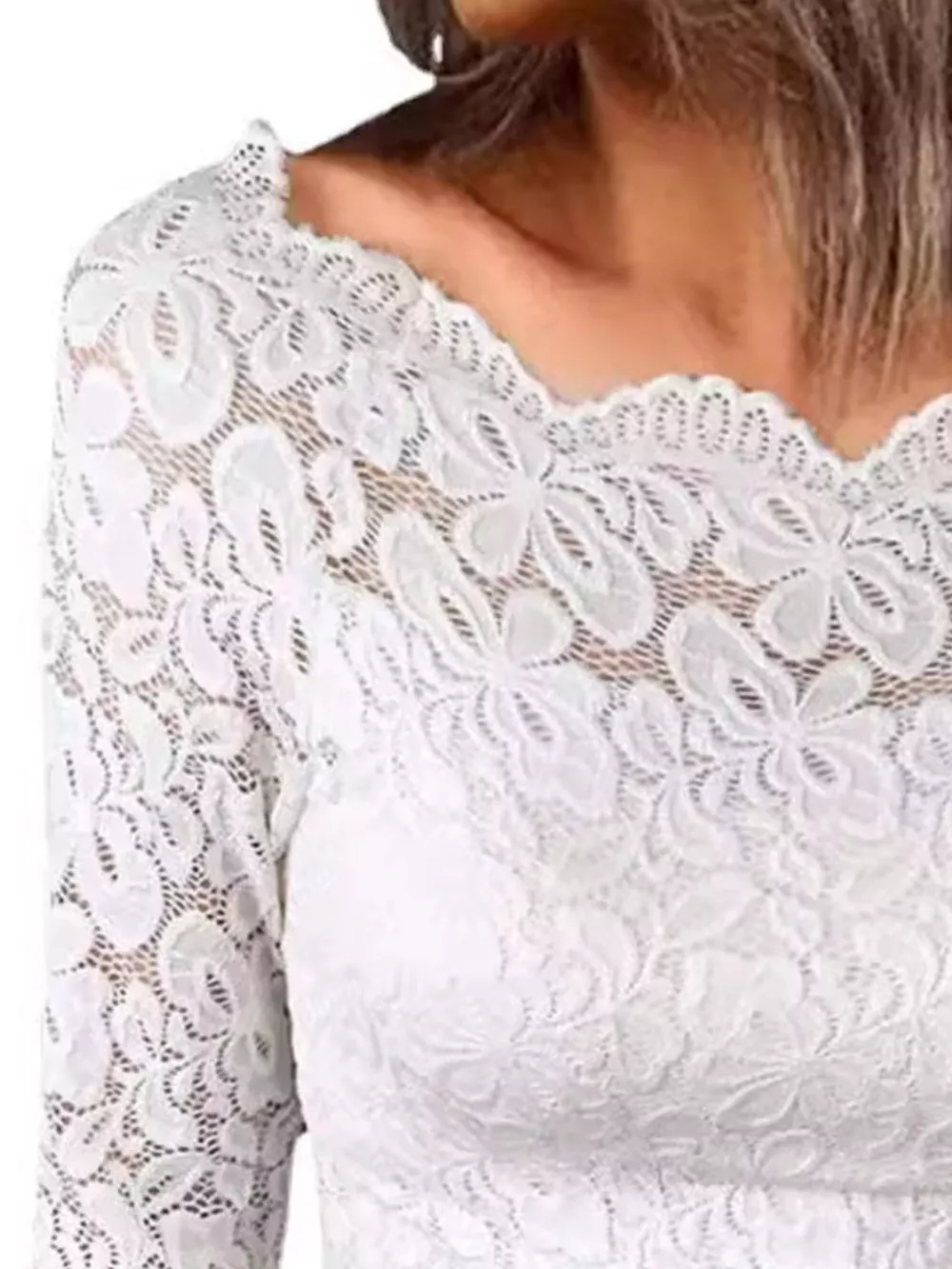 Full Size Off-Shoulder Long Sleeve Lace Blouse Plus Size, image 2