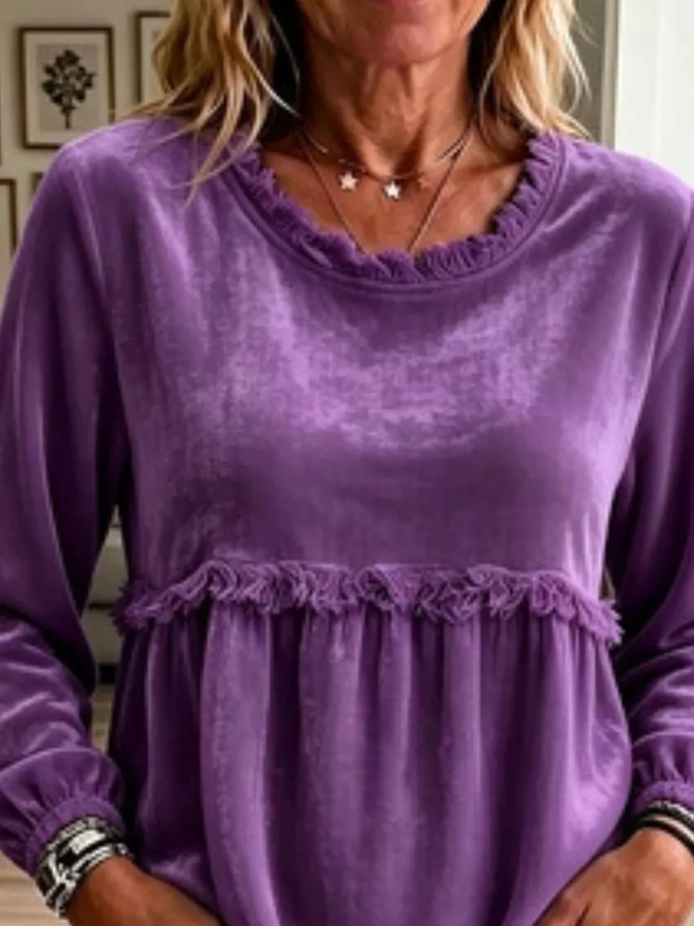 Fringed Hem Long Sleeve T-Shirt, image 8