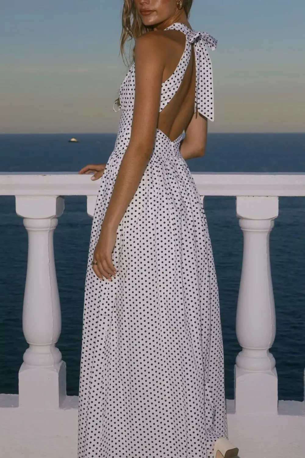 Backless Polka Dot Halter Neck Maxi Dress, image 16