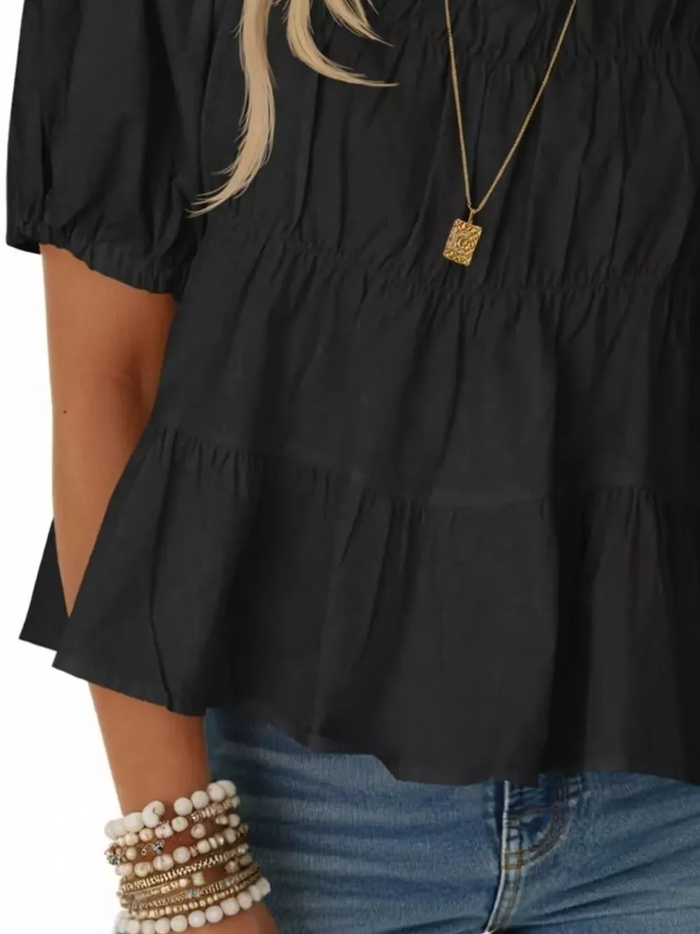 Ruched Tiered Puff Sleeve Blouse, image 33