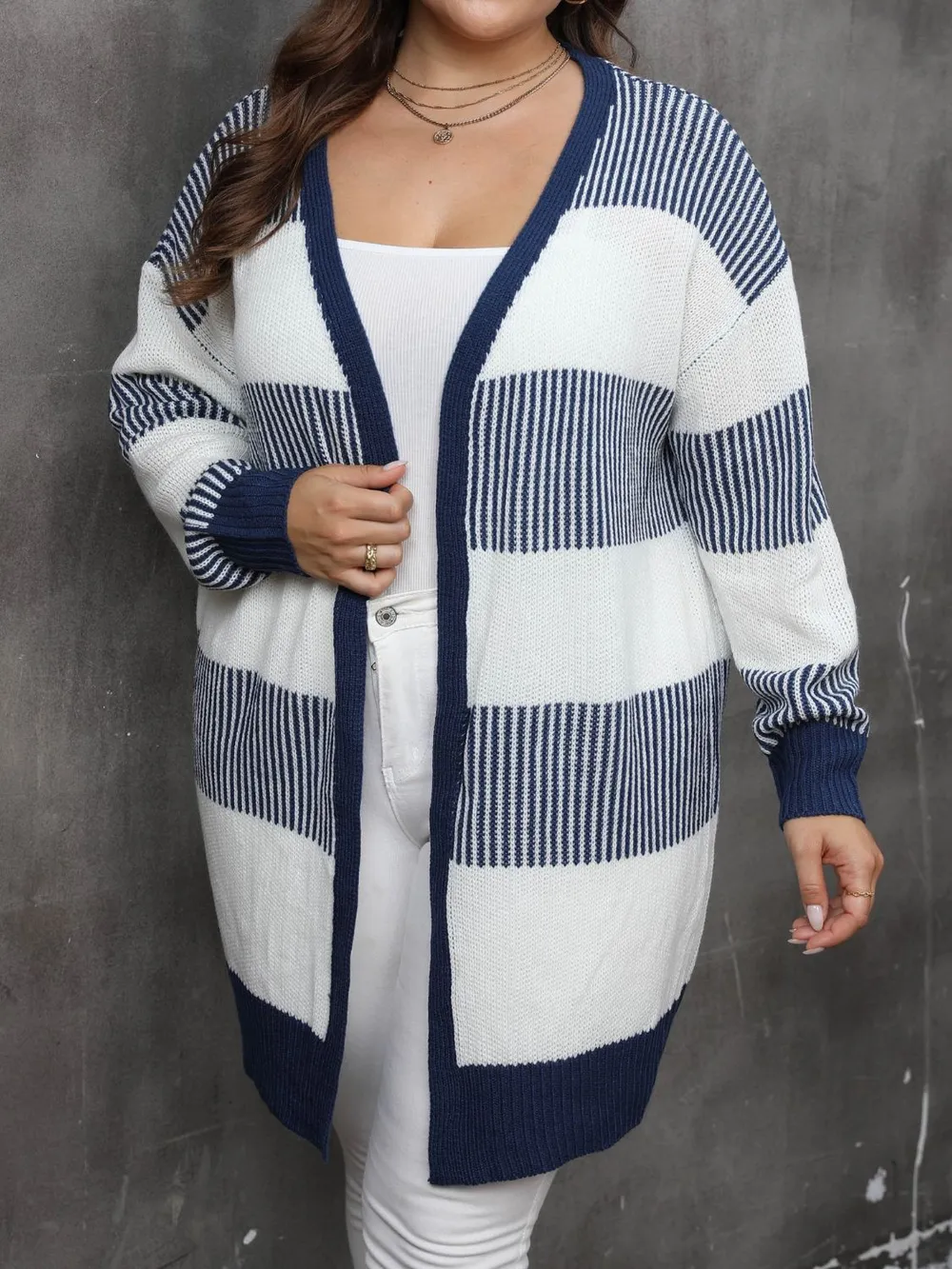 Plus Size Open Front Long Sleeve Cardigan, image 3