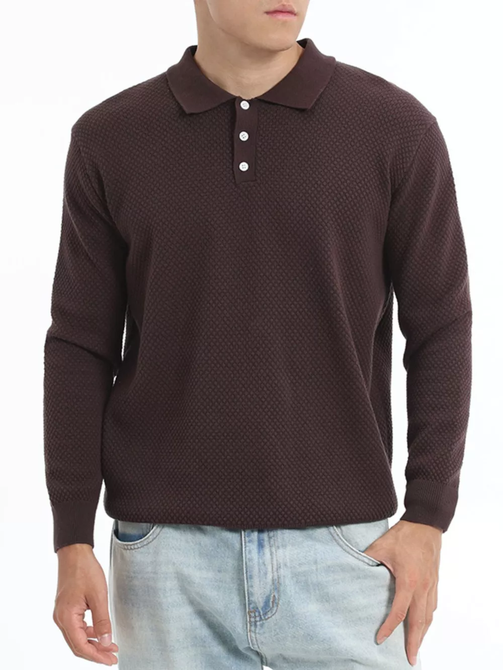 Men's Plus Size Textured Knit Polo Collar Sweater, image 2