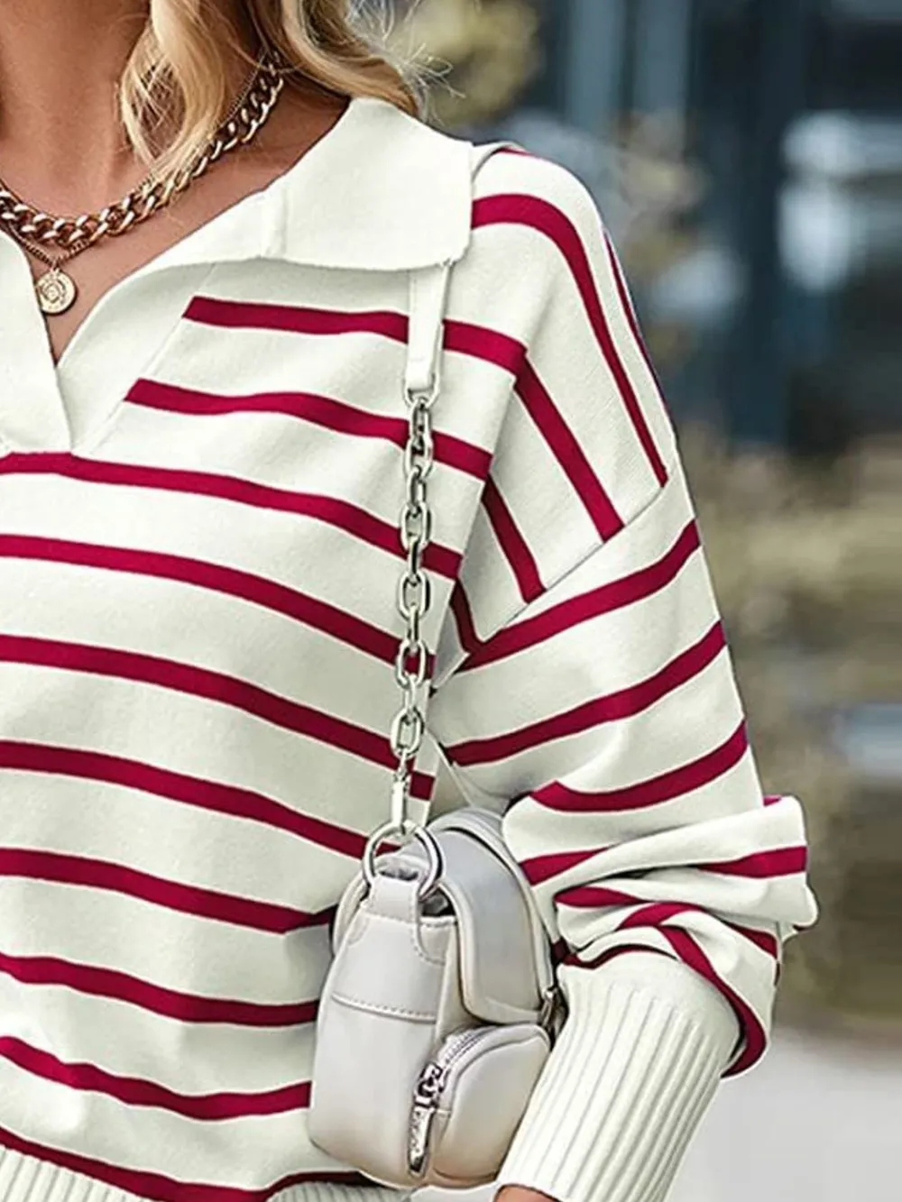 Ribbed Hem Long Sleeve Striped Sweater, image 4