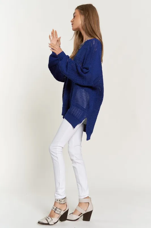 Openwork Side Slit Drop Shoulder Knit Cover Up, image 6