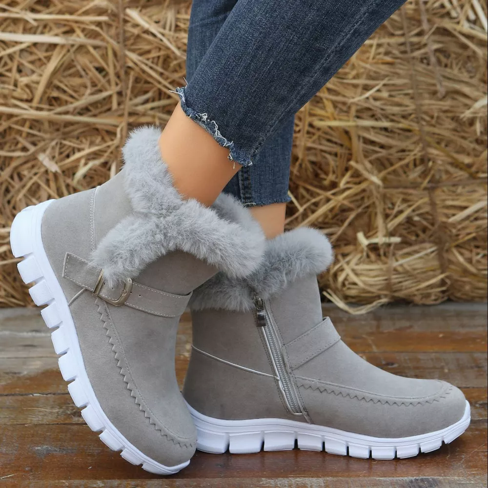 Fuzzy Trim Buckle Boots, image 4