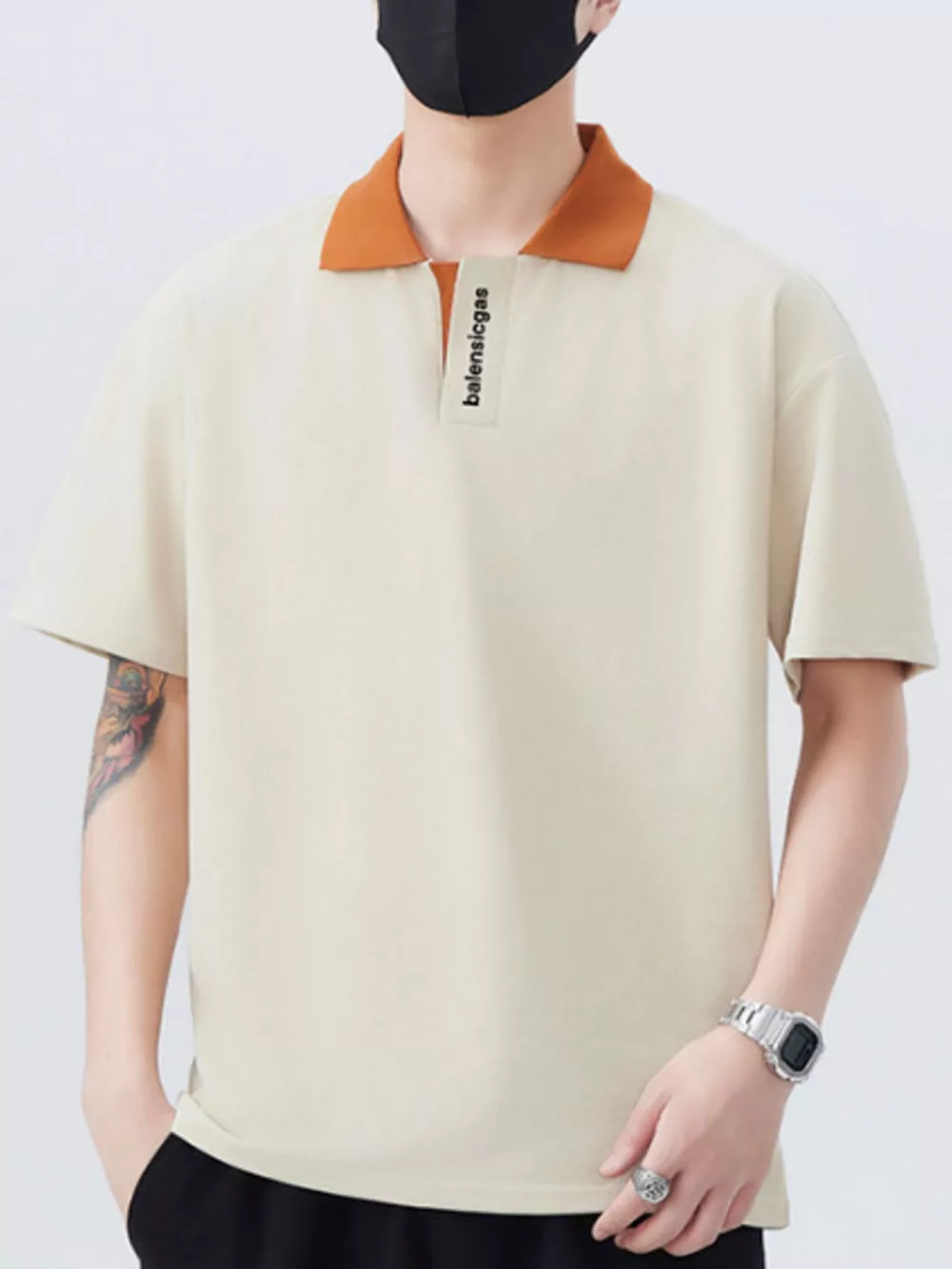 Men's Plus Size Contrast Collar Short Sleeve Polo, image 2