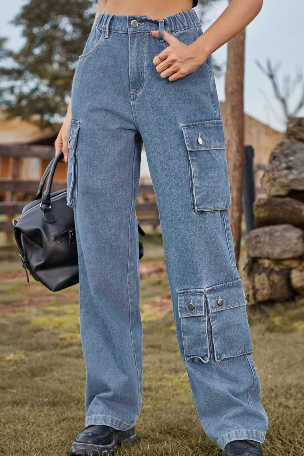 Loose Fit Long Jeans with Pockets, image 4