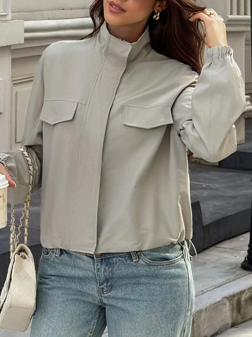 Stand Collar Zip Up Jacket, image 4