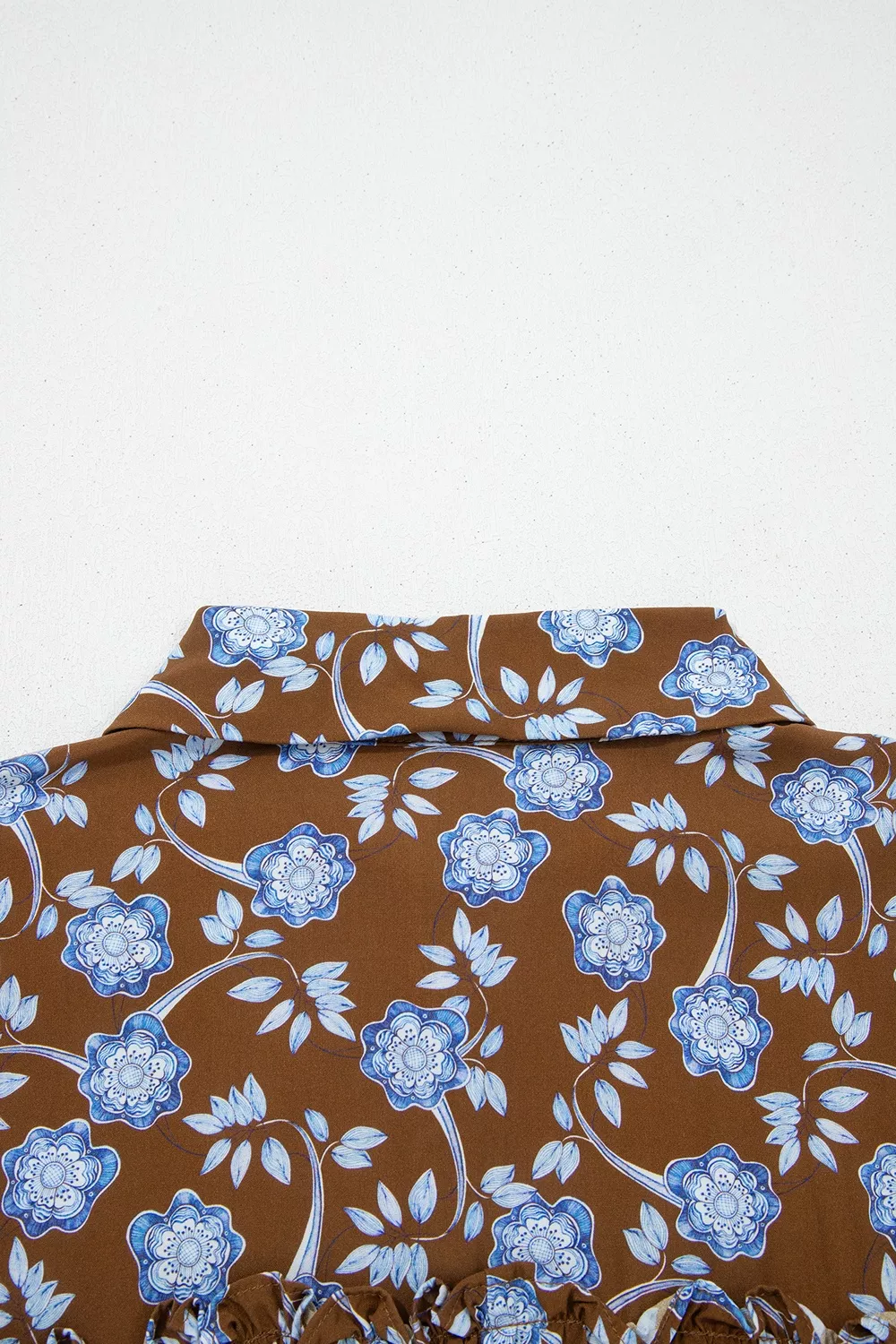 Floral Print Ruffled Detail Shirt Collar Button Down Long Sleeve Dress, image 9