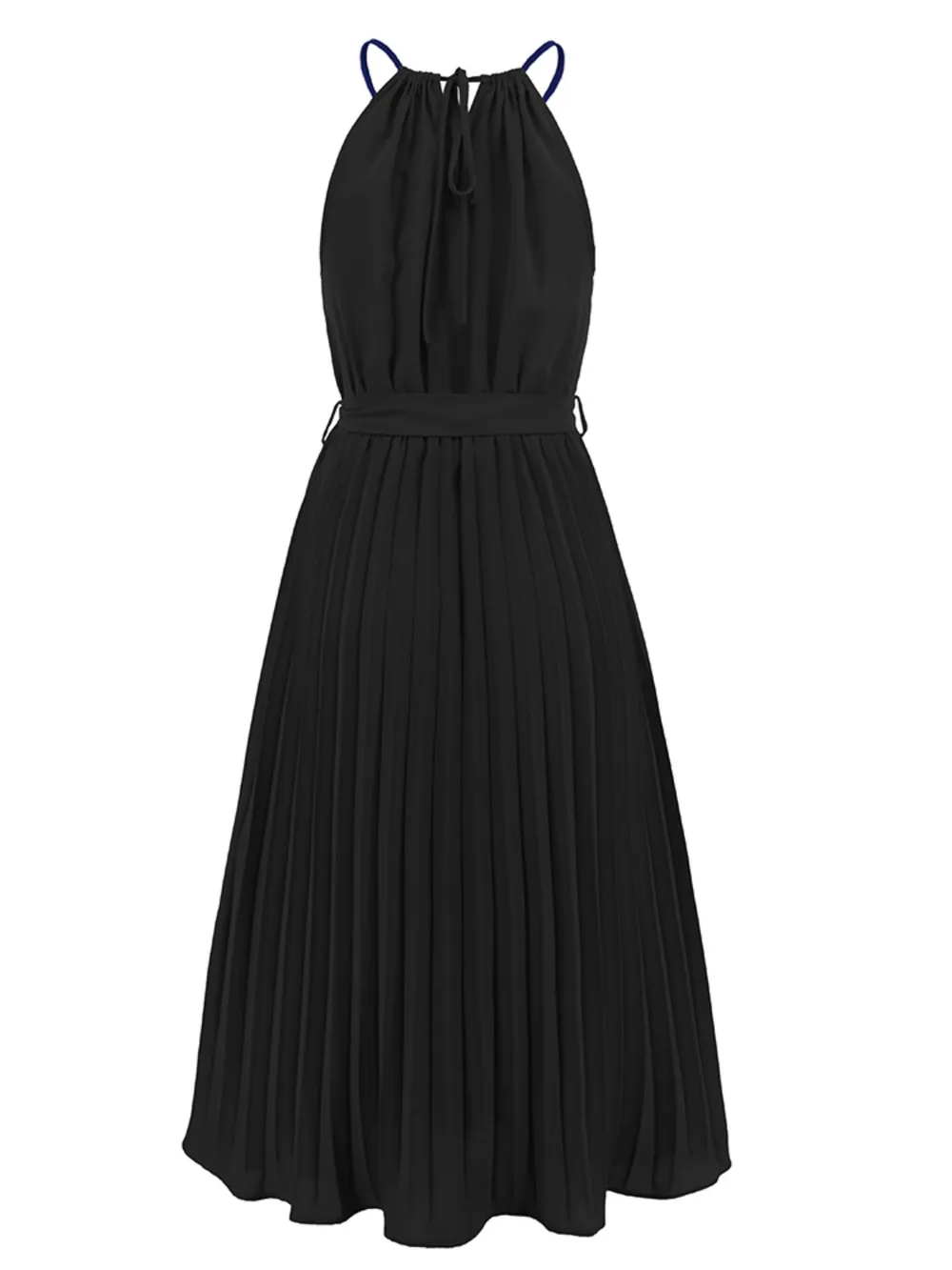 Pleated Spaghetti Strap Tie Waist Midi Dress, image 18