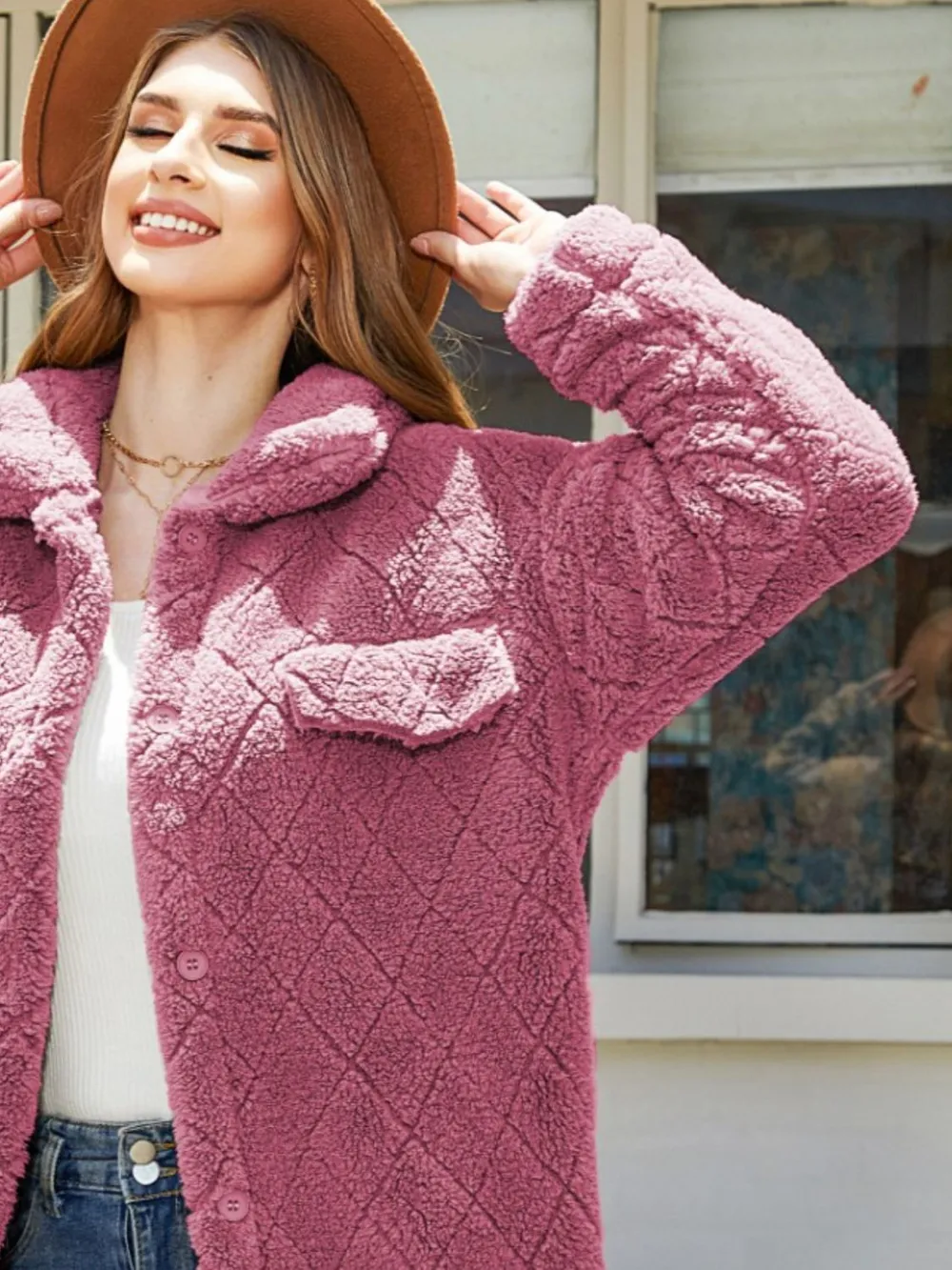 Texture Button Up Dropped Shoulder Coat, image 8