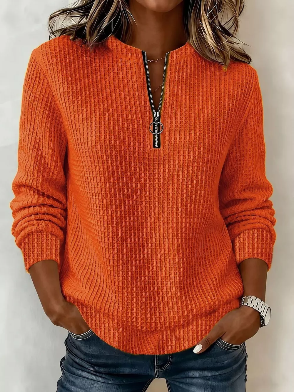 Full Size Quarter-Zip Textured Sweatshirt Plus Size, image 7