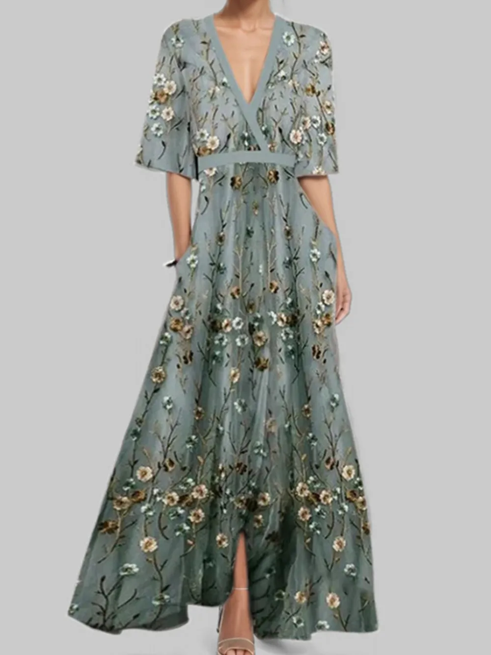 Floral Print Half Sleeve Wrap Maxi Dress, image 11