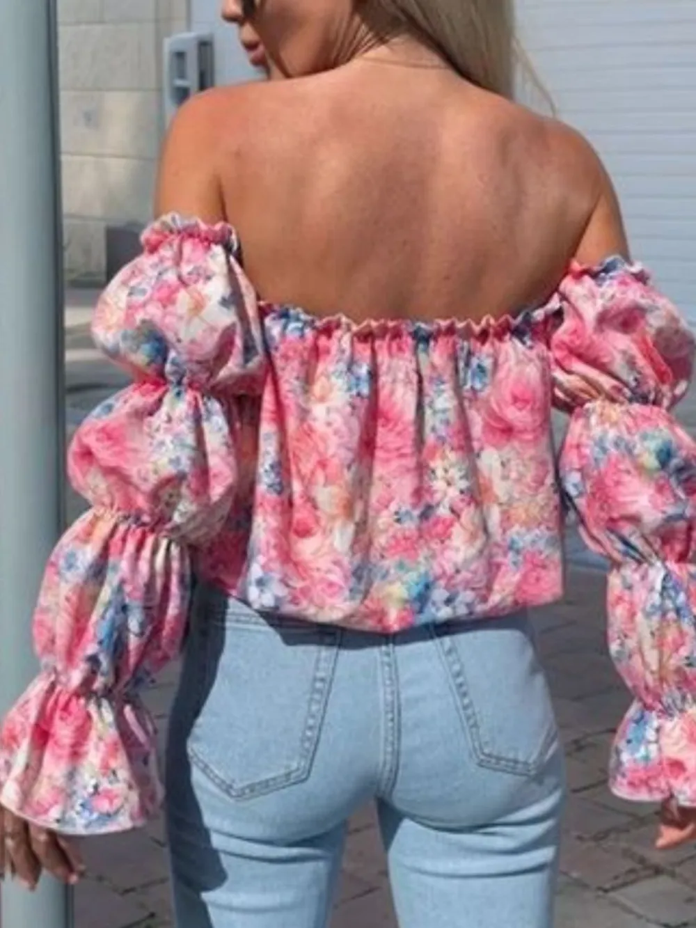 Printed Off-Shoulder Flounce Sleeve Blouse, image 3