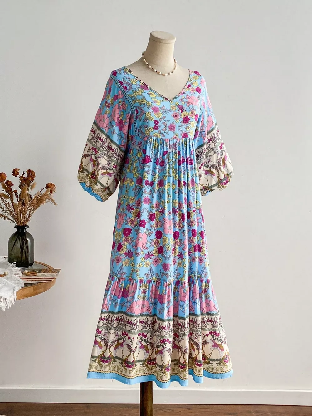 Plus Size Floral Print V-Neck Dress, image 3