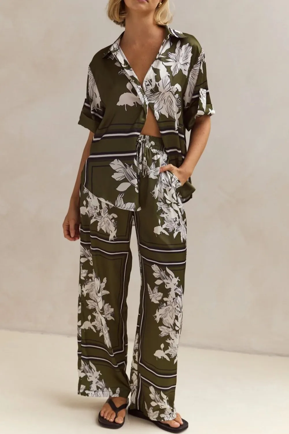 Printed Button Up Shirt and Pants Set, image 12