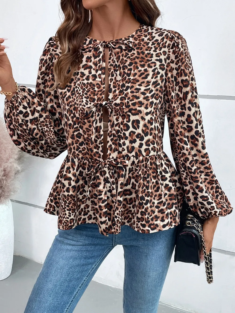 Peplum Tied Long Sleeve Blouse, image 24