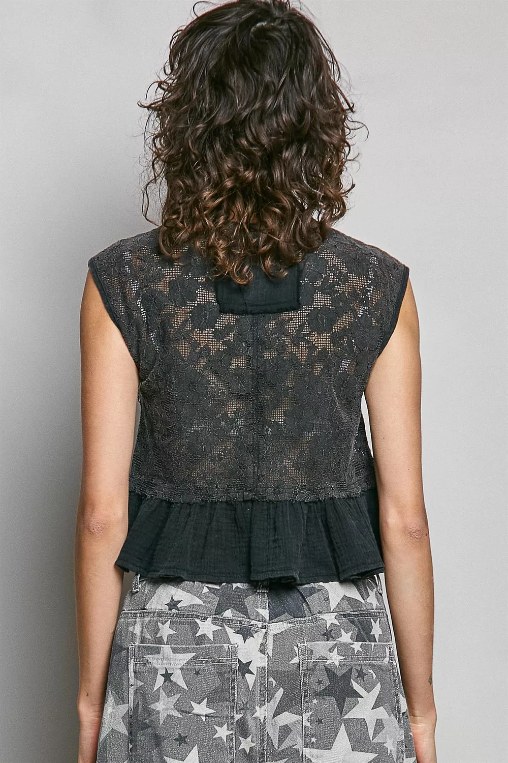 Round Neck Lace Sleeveless Top with Double Gauze Ruffle, image 4