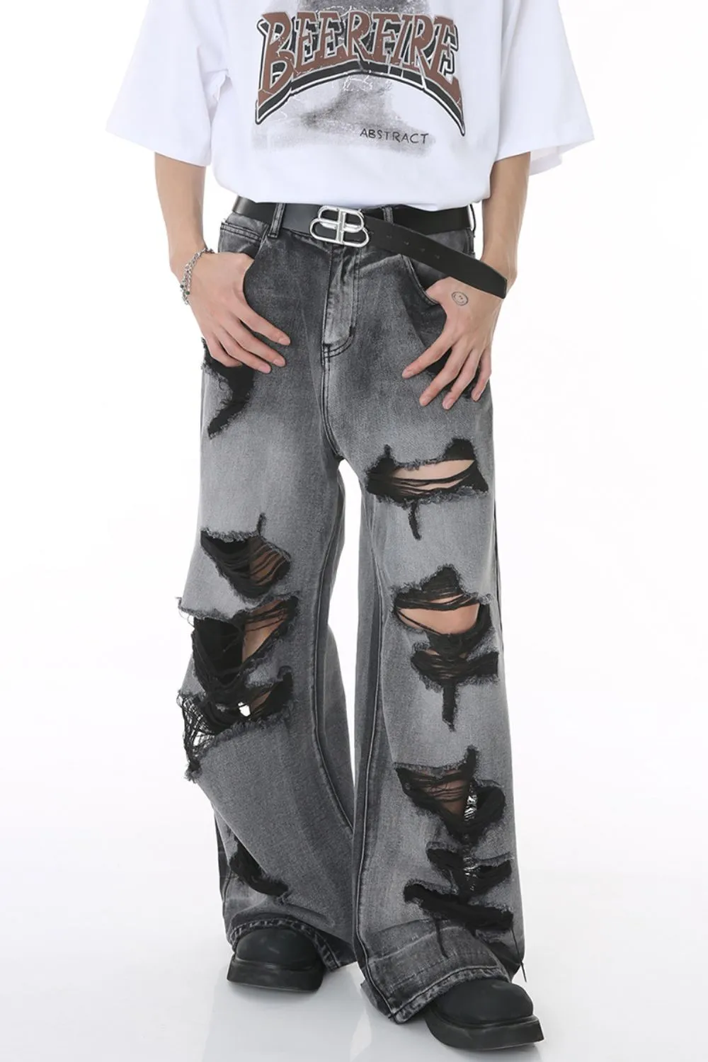 Distressed Wide Leg Jeans with Pockets, image 2