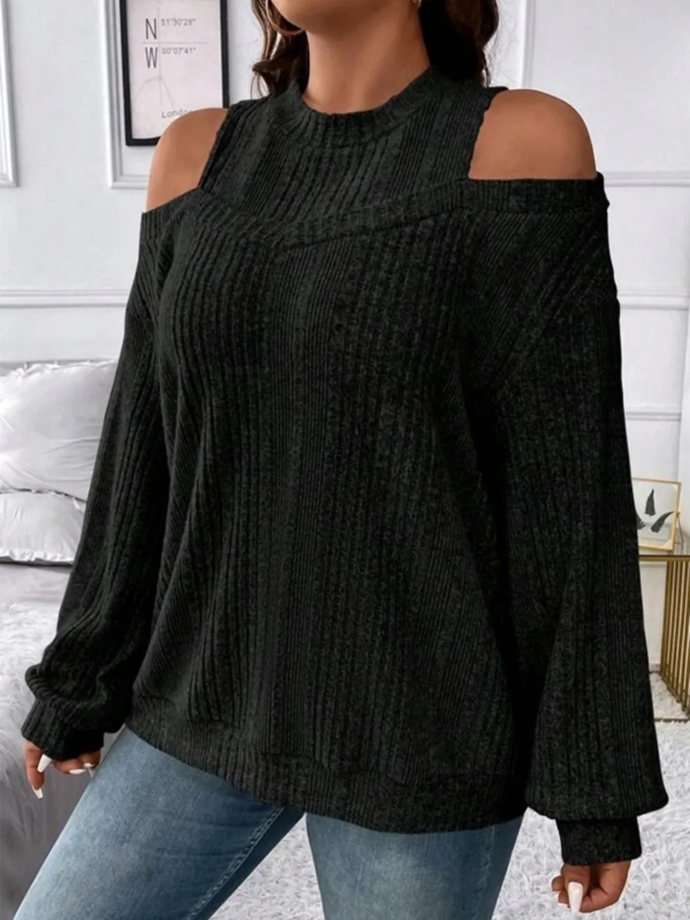 Round Neck Cold Shoulder Sweater, image 6