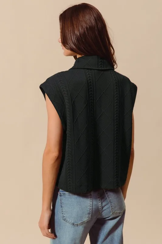 Cable Quilting Stitch Button Up Knit Vest, image 3