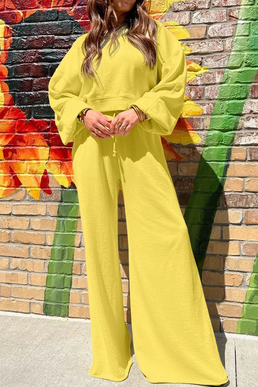 Round Neck Long Sleeve Sweatshirt and Pants Set, image 3