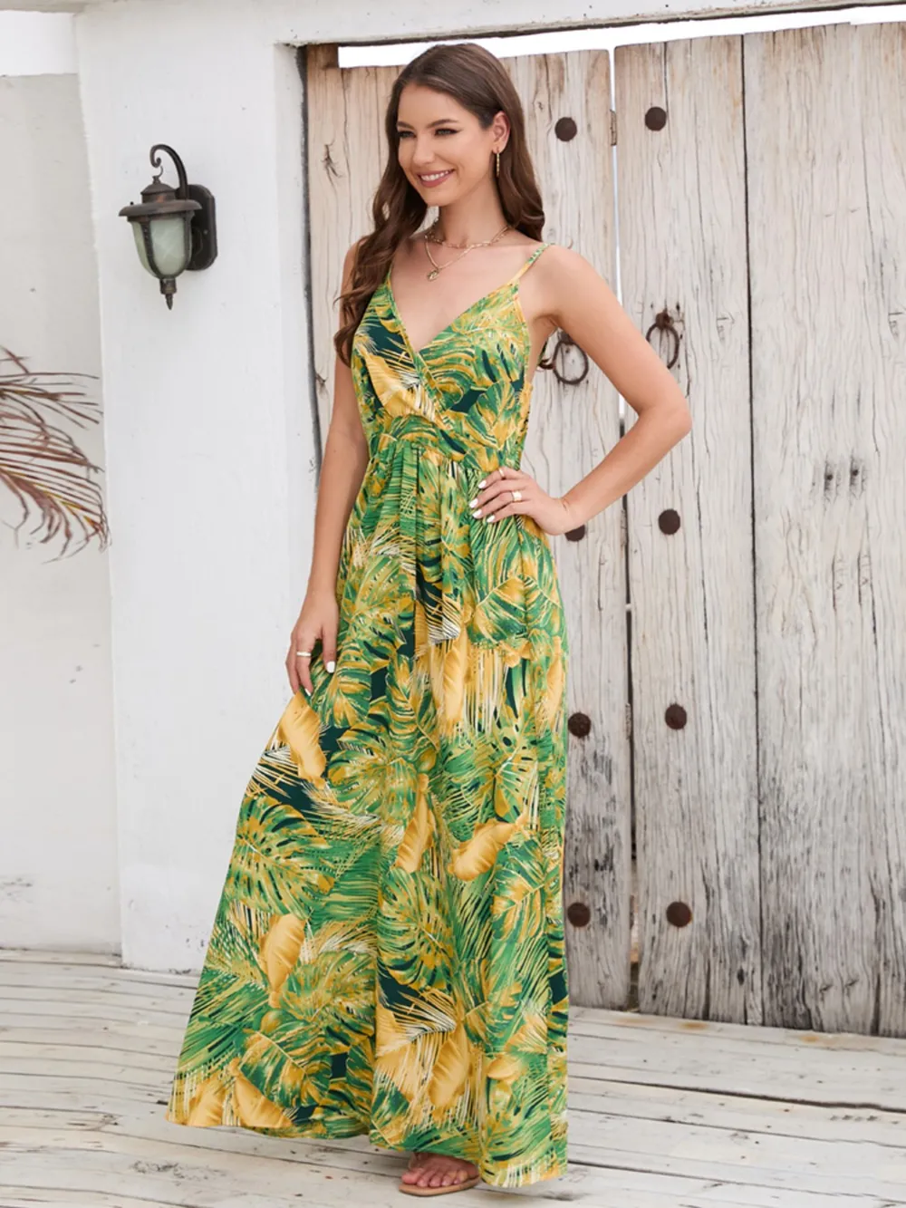 Printed Surplice Spaghetti Strap Dress, image 26