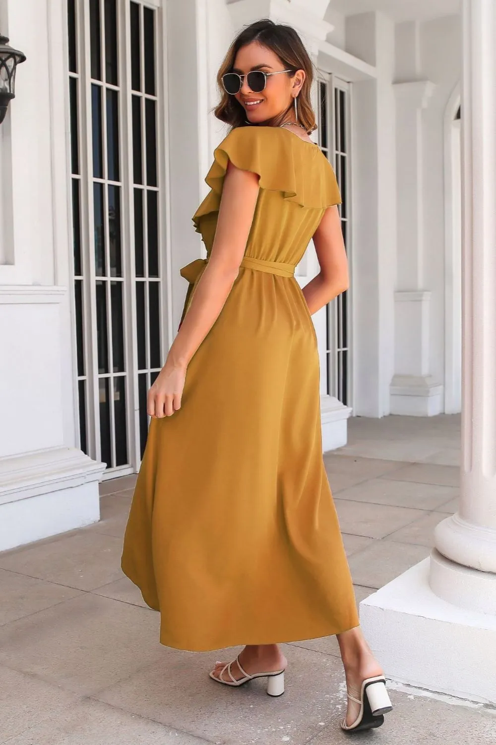Tied Front Ruffled Short Sleeve Midi Dress, image 16