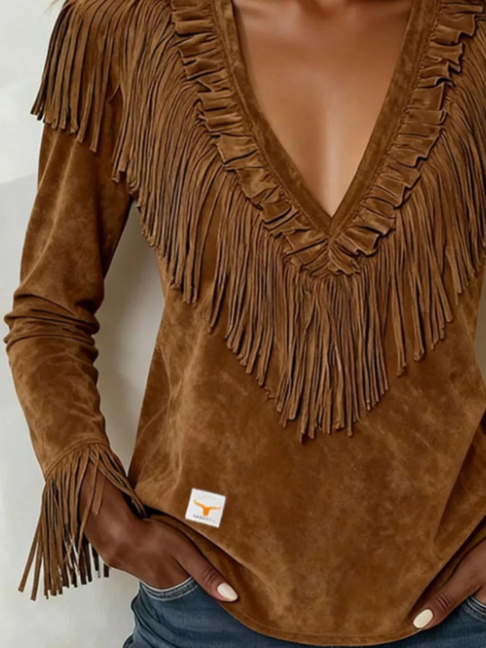 Fringed V-Neck Blouse, image 18