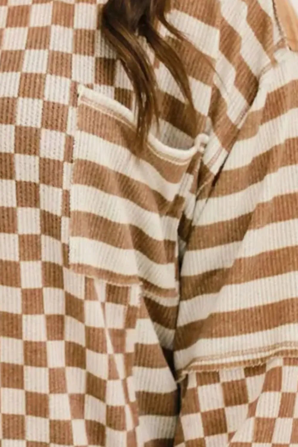Plus Size Stripes & Checker Round Neck Long Sleeve Top, image 3
