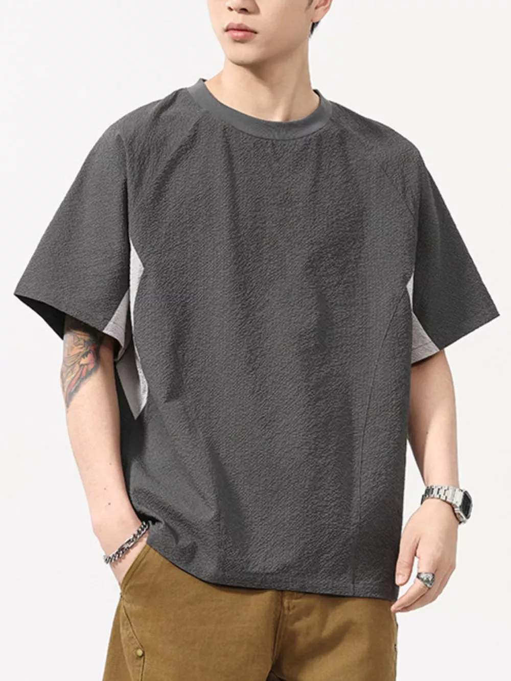 Men's Plus Size Contrast Round Neck Short Sleeve T-Shirt, image 4