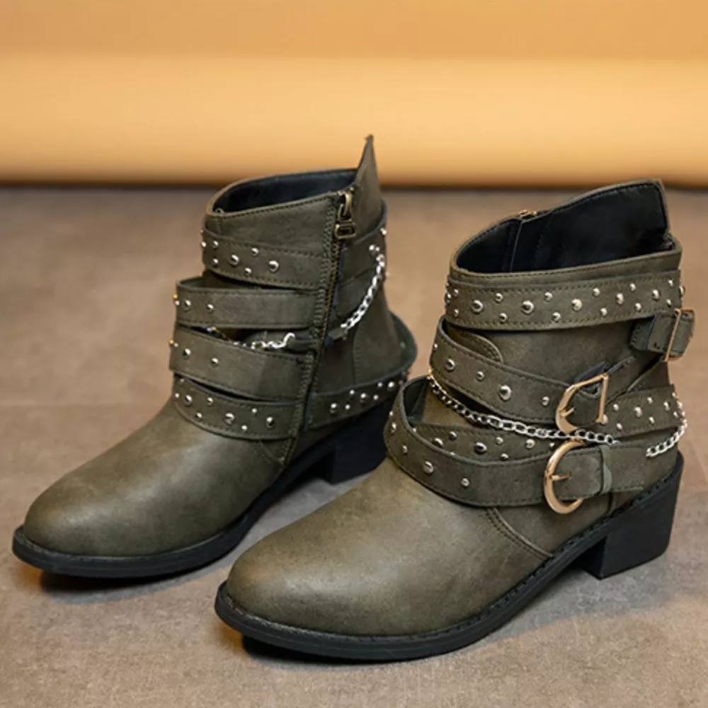 Studded Buckle Ankle Boots, image 8