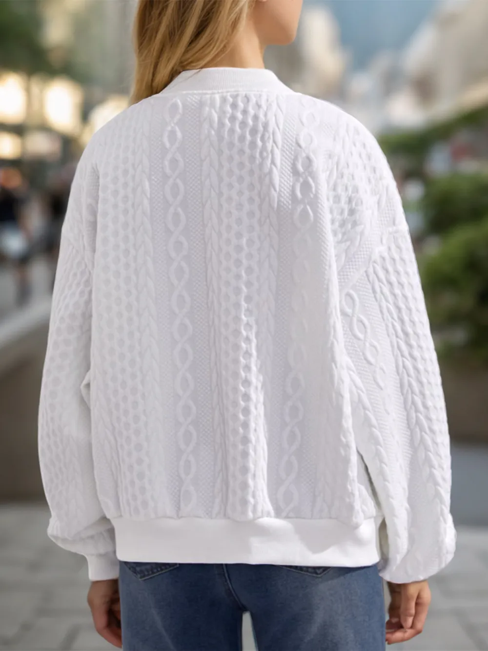 Textured Zip Up Dropped Shoulder Jacket, image 2
