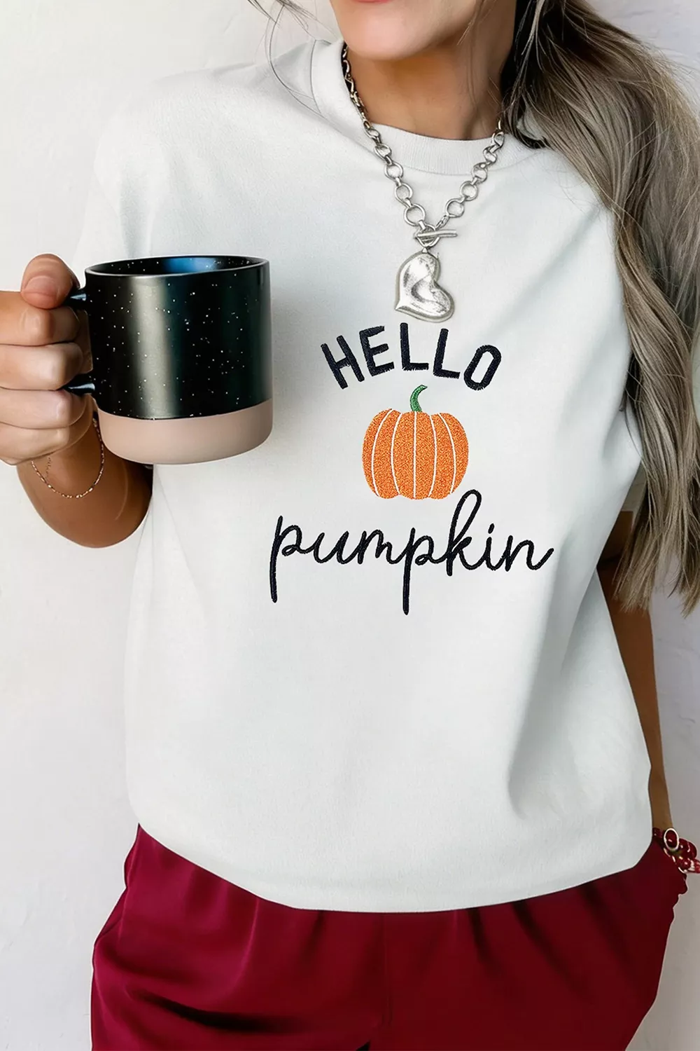 Embroidered Pumpkin Slogan Short Sleeve T-Shirt, image 5
