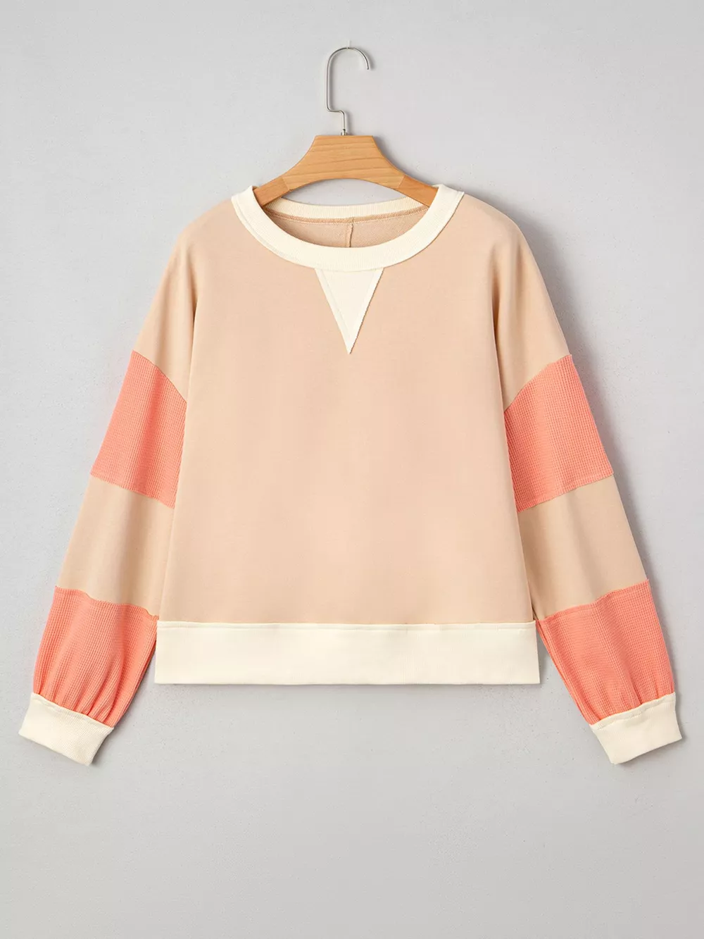 Color Block Textured Patchwork Pullover Sweatshirt, image 6