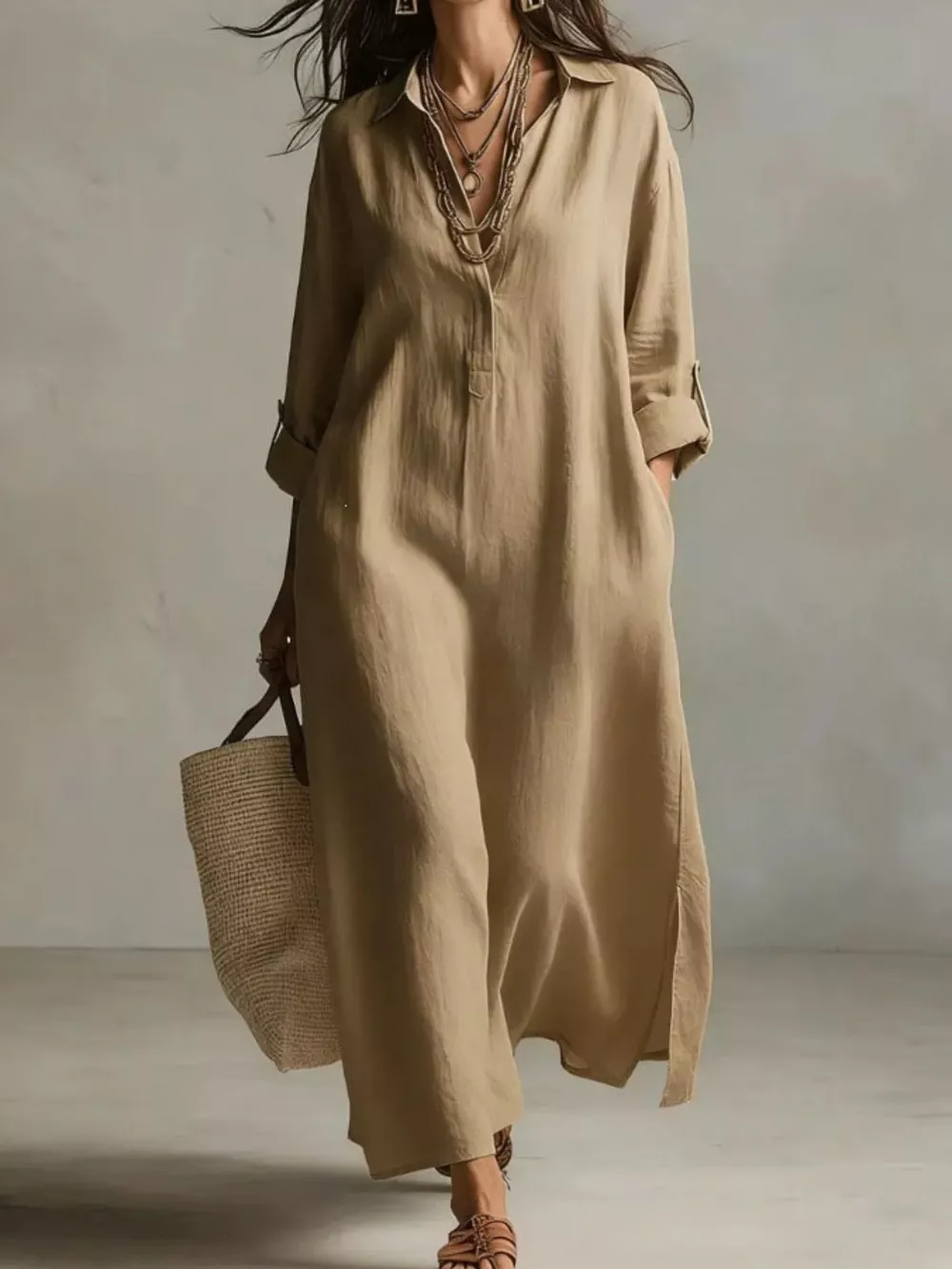 Full Size Casual Midi Shirt Dress Plus Size, image 7